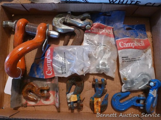 Campbell 1/4" Clevis grab hooks, other 3/8" and 1/4" grab hooks and a twist clevis.