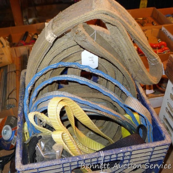 Variety of sling straps up to 89" long; plastic Golden Guernsey Dairy milk crate.