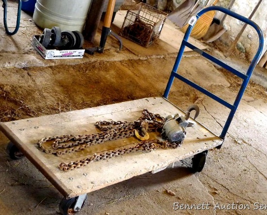 Handy platform cart has a 54" x 24" bed and 6" casters. Stands 7-1/2" off of the ground. Handle is
