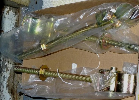 Three adjustable swing gate hinges, 17-1/2" long overall with 12" of threaded rod.