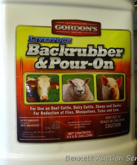 No shipping. Gordon's Backrubber & Pour-On fly/tick/lice control in 2.5 gallon containers. One is
