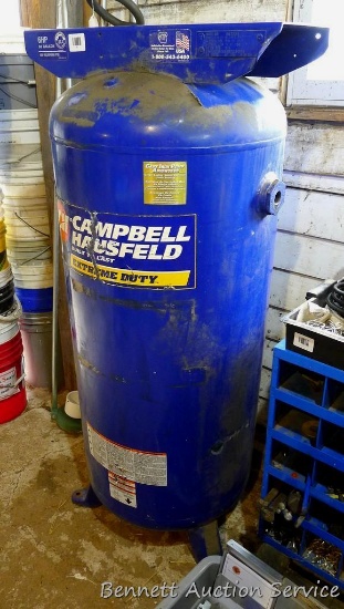 Campbell Hausfeld 6 HP 60 gallon air compressor tank, model VT619503AJ. Stands 54" tall.