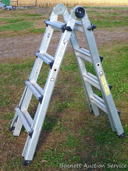 Cosco multi use ladder system can be used as a 17' extension, 7'4" step ladder, etc. Has 300 lb.