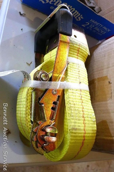 New Sontrax 2" x 27' ratchet tie down with flat hook. Has 3,300 lbs. safe working load and 10,000