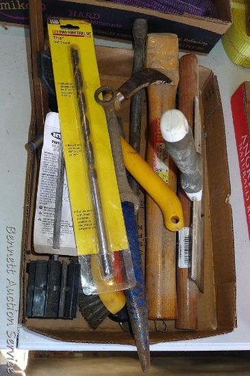 New 16" hatchet handle; new paint mixer for 1 gallon cans; 9" wire brush; 7/16" drill bit 12" long;