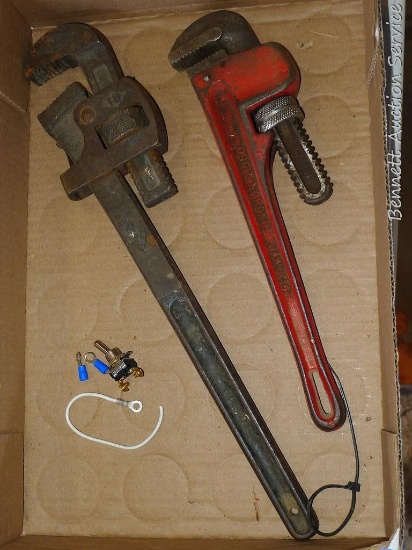 Servess 14" pipe wrench; 18" pipe wrench. Jaws look good on both.