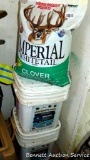Imperial Whitetail Clover, and two buckets of Nature's Own upland game bird mixture. Bird mixture