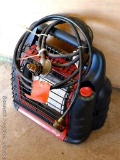 Mr. Heater propane gas heater will ship without the two side cylinders. Comes with two hoses; model
