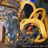 Tow rope, bungee cords, and several stretchy cargo nets for vehicles. Tow rope is around 170