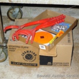 Full box of Champion sporting clays; another box of clays 2/3 full; 3 hand clay throwers; pkg. of 6