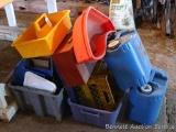 Lots of totes, crates, tubs, and organizing bins. Largest is about 17