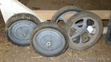 Lawn mower tires or similar - use to make your own cart. Larger are about 13-1/2