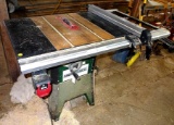 Master Force table saw is prewired for 120v, runs. Mounted on casters for ease of transport. Has a