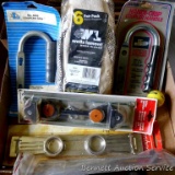 NIP coupler handles for trailer hitches, battery hold-down kit, Wels Lamont work gloves, paper towel