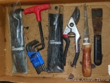 Craftsman and other hex wrenches up to 8mm, saw, nippers, and a puddy knife. Longest piece is about