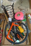 Tractor suicide knob, flag pole mounting bracket, puddy knives, galvanized hanger strap, scissors,