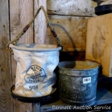 Klein Tools collapsible canvas lineman's bucket and a galvanized milk pail. Klein bucket is 13
