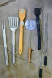 Weber grilling tools; includes spatula, fork; marshmallow/hotdog forks and brushes.