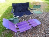 Awesome two-person lawn chair/ loveseat, lounge chairs, and a chair similar to a director's chair.