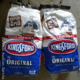 Two unopened value size bags of Kingsford original charcoal briquets, plus a 40
