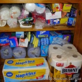 Quantity of paper and plastic goods including paper towel, napkins, cups, ziploc bags, foil, waxed