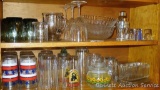 Drinking glasses, stemware, glass butter keepers, shot glasses, drink mixer/shaker, serving bowls,