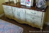 This is upstairs, please bring help to remove. Vintage dresser matches lot 760. Has dovetailed