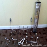 Curtain rod and some over-the-door clothes or towel hooks. Widest is 19