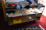 Shelves are upstairs, please bring help to remove. Handy shelving unit is about 61