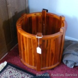 Wooden clothes basket or similar would also be nice to hold your blankets or throws. Measures approx