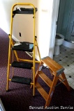 Four and 2 ft step ladders look to be in good shape and have 200lb weight ratings. Wooden one made