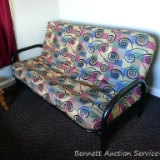 Futon is upstairs, please bring help to remove. Metal framed futon bed is about 78