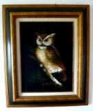 Nicely framed owl print is signed by W. Steele. Measures about 20