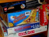 Lego DC Comics, Monopoly, Yahtzee, Tumblin' Turkeys, and Glass Chess.