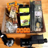 Hunting lot includes super hanger NIP; headlamp; hand warmers; gun/bow hangers; Tinks Scent Bomb;