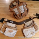 Canvas and leather tool belt and job site tote. Tote is approx. 12