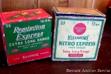 Two vintage Remington shot shell boxes. 12 gauge box has decent colors, plenty of tattering, some