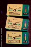 Three full boxes of 50 each Eley CB Caps .22 rimfire cartridges.