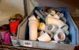 No shipping. Plumbing supplies including partial cans of PVC cement and cleaner; PVC fittings and