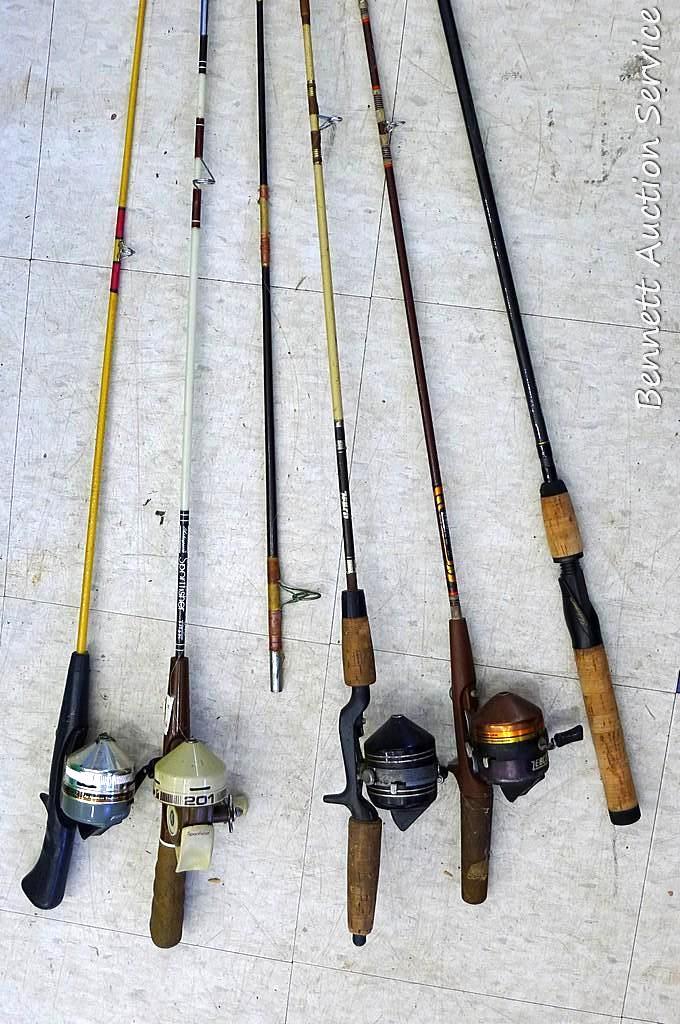 Three two-piece and one one-piece fishing rods by