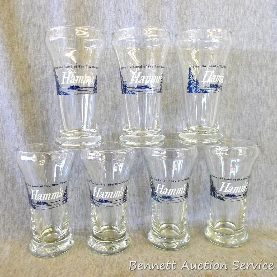 Seven Hamm's beer glasses 5-1/4" tall.