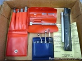 Edge finder set with point and cylindrical ends; Starrett steel rule set, 3/8