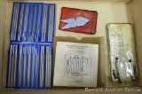 Three wire set for measuring pitch diameter of any screw thread; set of cheater triangles for same;