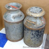 Two milk cans with lids are both about 2' tall.