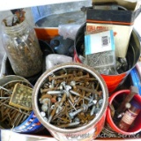 Huge assortment of nails, screws, bolts, lag screws, grease fittings, squeeze links, rope clips,