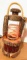 Hand crafted wood Lantern with mason jar globe; flickering light bulb; stands 15