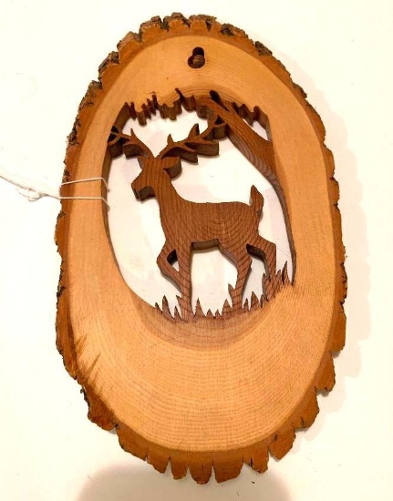 Carved wooden deer wall hanging; 10" tall; 6" wide