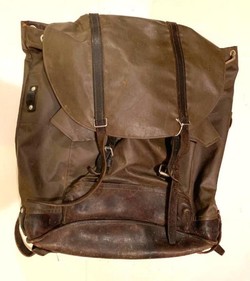 Swiss Army Rubberized Canvas Backpack with adjustable leather straps; leather bottom; 22" x 18"