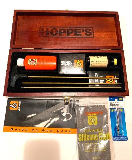 Hoppe's 100 Year Anniversary Gun Cleaning Kit with wooden case; 3 piece brass rod; Guide to Gun Care