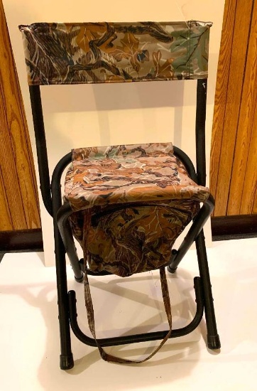 Mountain Green Camouflage Aluminum Framed folding hunting / fishing chair; with back support;